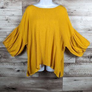 LOFT* Women's Drop Shoulder Boat Neck Curved Hem Keyhole Back Pullover Blouse~XL